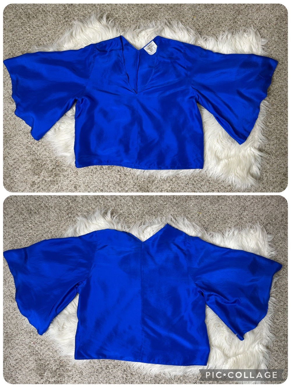 Forte Forte Washable Silk Top Cobalt Blue Bell Sleeves Italy Sz 0